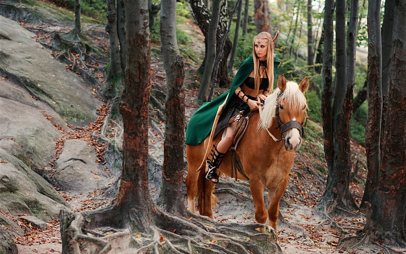 My Ride, forest, horse, woman, animal, HD wallpaper