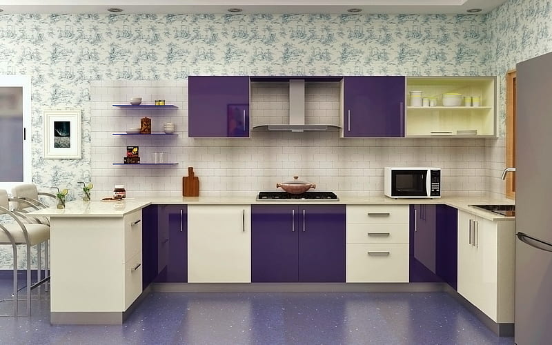 Modular Kitchen, Album, Purple, Drawers, Kitchen, Sink Cupboard, White, HD wallpaper