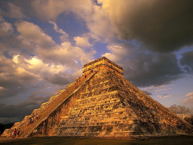 Ancient Mayan Ruins, ancient, 2012, pyramids, ruins, mayan ruins, doomsday, god of resurrection, mexico, kukulkan, mayan, chichen itza, pyramidal, pyramid, god, HD wallpaper