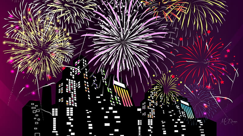 Celebration in the City, New Years, sky, city, Independence Day, fireworks, 4th of July, sky scrapers, Firefox Persona theme, night, celebrate, HD wallpaper