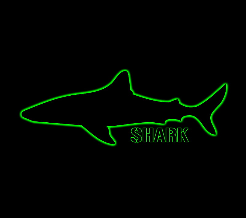 shark, black, green, neon, HD wallpaper