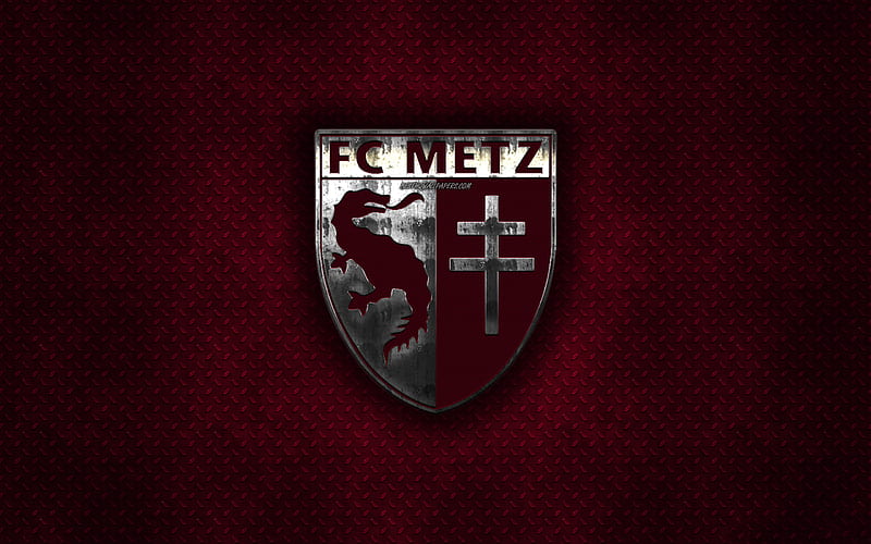 FC Metz, French football club, burgundy metal texture, metal logo, emblem, Metz, France, Ligue 2, creative art, football, HD wallpaper