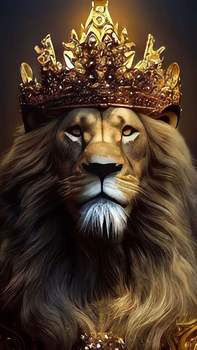 Lion , Lion Wearing Crown, king of the jungle, animated lion, HD phone wallpaper