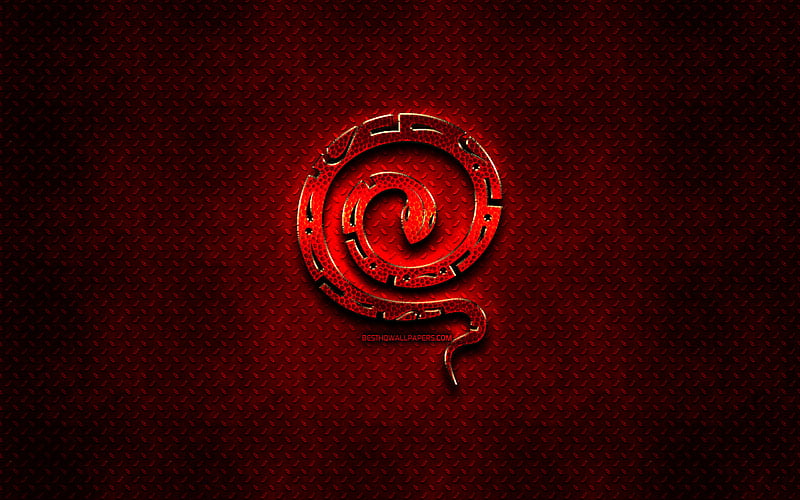 Snake, red animals signs, chinese zodiac, Chinese calendar, Snake zodiac sign, red metal background, Chinese Zodiac Signs, animals, creative, Snake zodiac, HD wallpaper