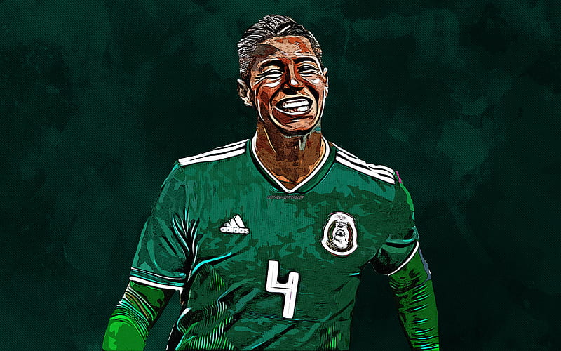 Hugo Ayala grunge art, drawing, Mexican football player, football, Mexico national football team, green grunge background, creative art, HD wallpaper