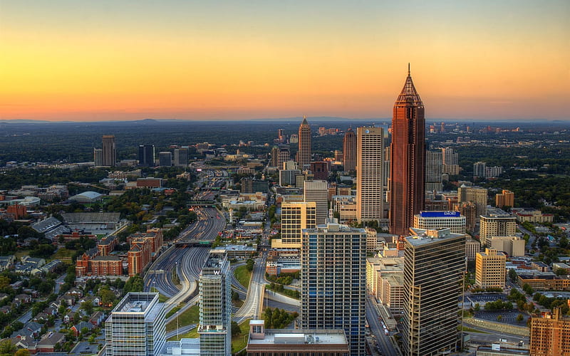 Atlanta, skyscrapers, GA, USA, sunset, America, HD wallpaper