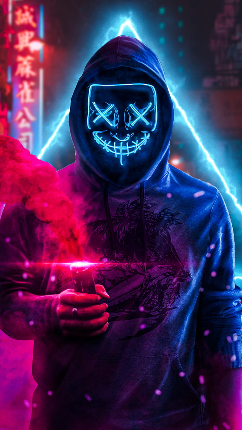 Neon Masked Man Neonmaske Ozedits Art City Cool Darkman Hack Light Hd Mobile Wallpaper Peakpx