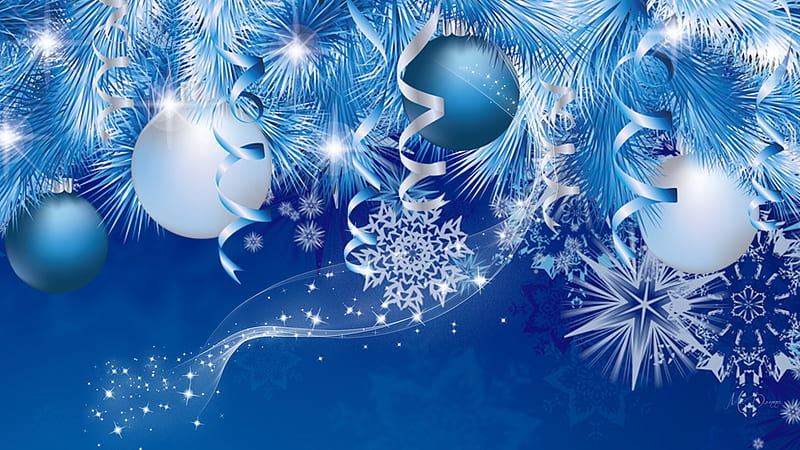 Decorate in Blue, stars, Christmas, holiday, shine, ribbons, pine ...