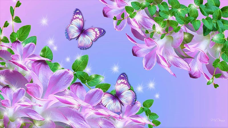 Flowers, Flower, Butterfly, Purple, Spring, Artistic, HD wallpaper | Peakpx