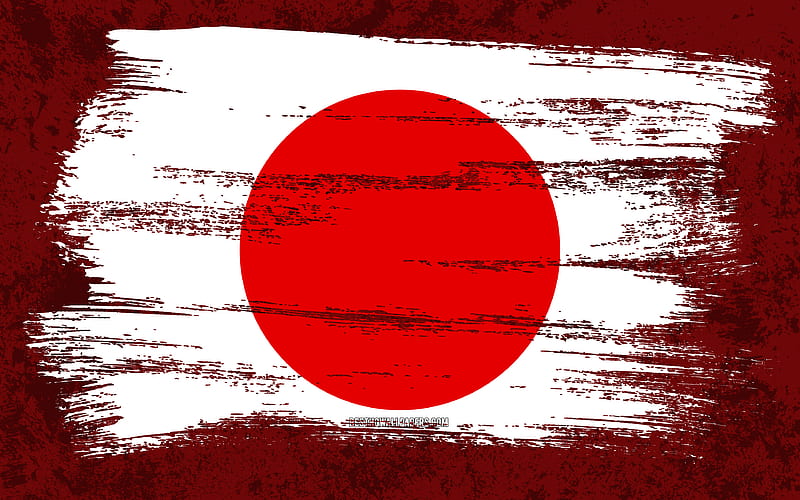 Flag of Japan, grunge flags, Asian countries, national symbols, brush stroke, japanese flag, grunge art, japan flag, Asia, japan, HD wallpaper