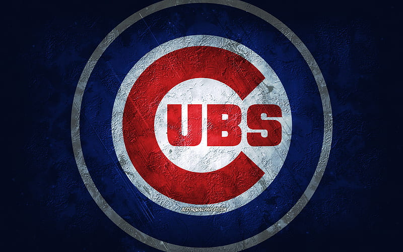 Chicago Cubs, American baseball team, blue stone background, Chicago Cubs logo, grunge art, MLB, baseball, USA, Chicago Cubs emblem, HD wallpaper