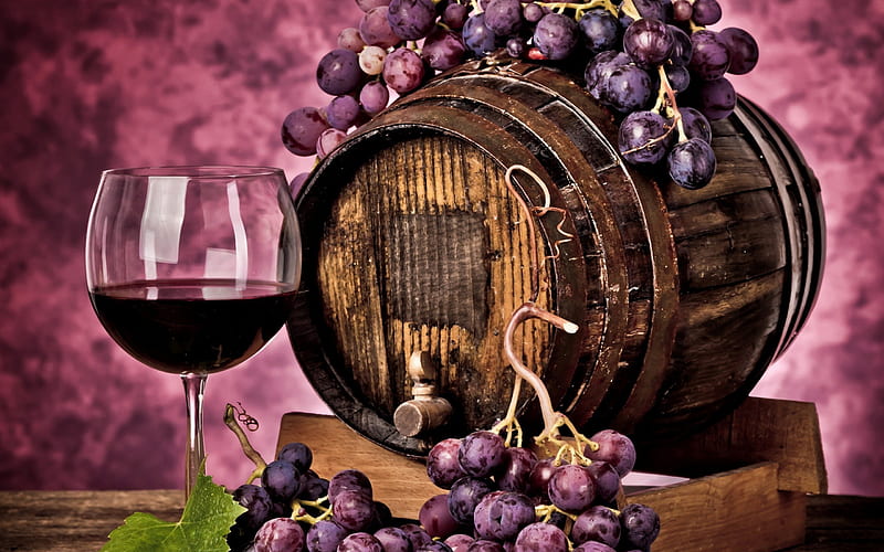 wine, red, grapes, barrel, art, HD wallpaper