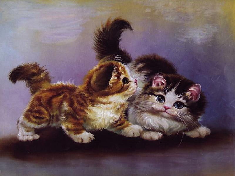 Playtime, painting, kittens, playful, adorable, HD wallpaper