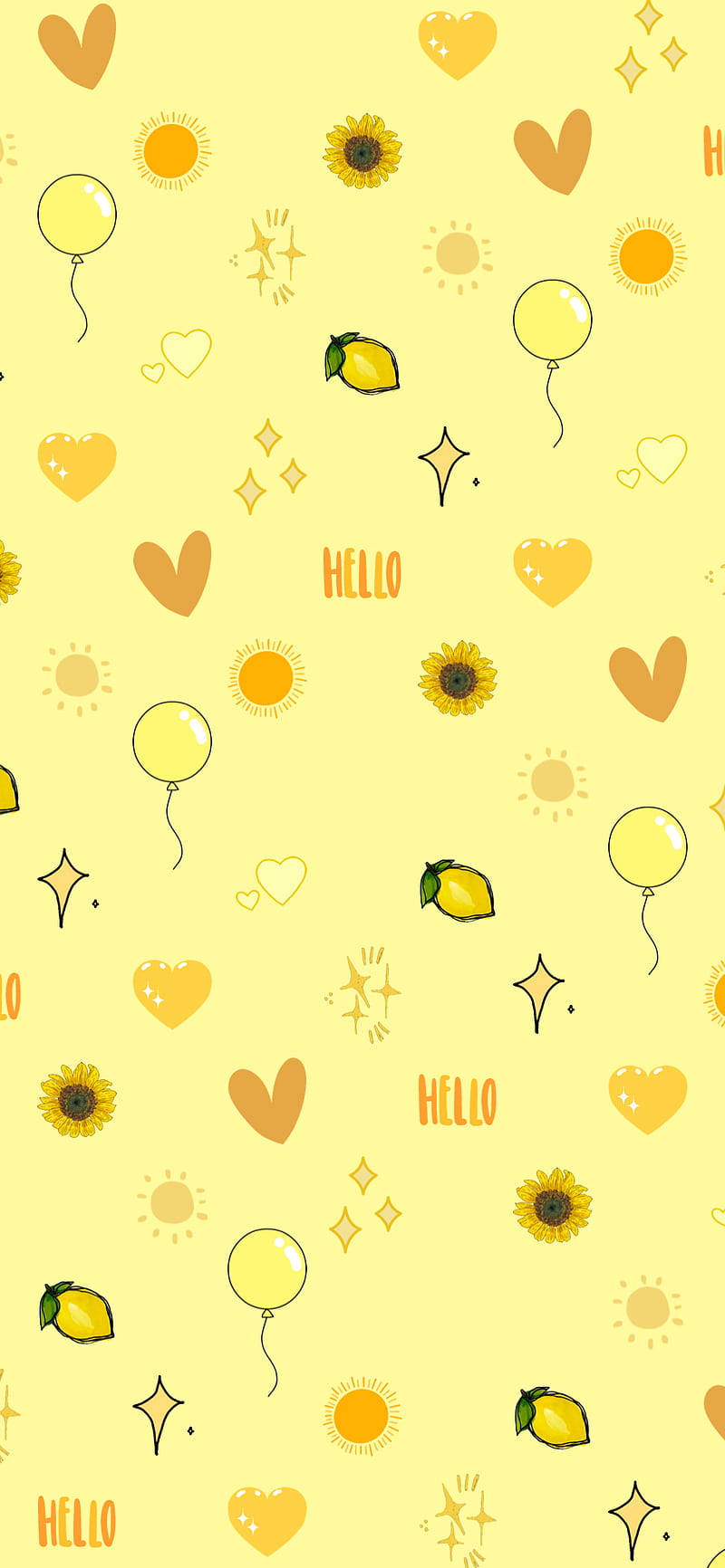 Yellow, balloon, cute, flower, heart, hello, lemon, sunflower, HD phone wallpaper