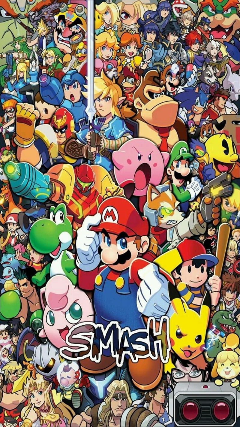 Super Smash Bros, captain falcon, collage, luigi, mario, picachu, shadow, sonic, video game, yoshi, HD phone wallpaper