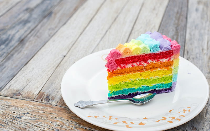 Rainbow Cake, cake, rainbow, food, HD wallpaper