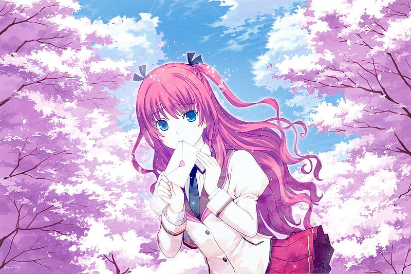 Bitter Smile, cute, pink, girl, anime, HD wallpaper