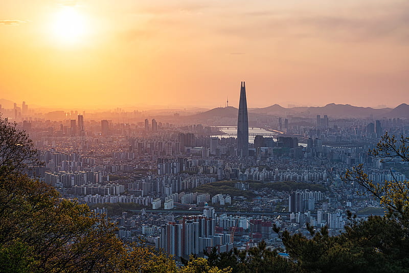 Cities, Seoul, Cityscape, Skyscraper, South Korea, Sunset, HD wallpaper