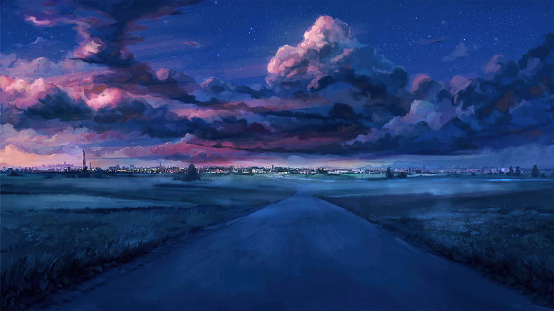 Anime Road To City Everlasting Summer , anime, artist, artwork, digital-art, road, HD wallpaper
