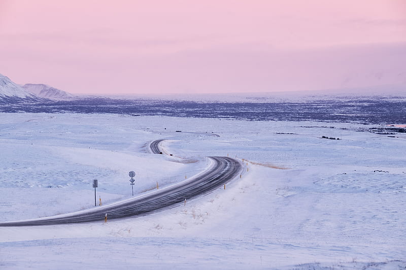 road, snow, winter, landscape, snowy, HD wallpaper