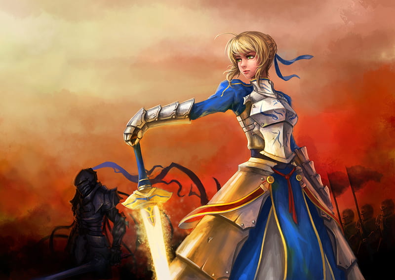 Saber, guerra, swords, anime, HD wallpaper