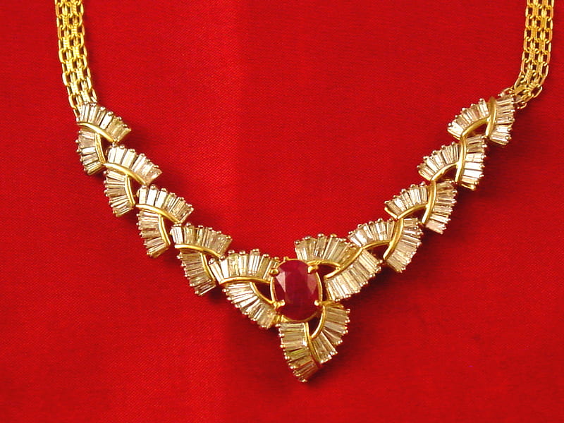 Ruby And Diamond Necklace, ruby, gems, diamonds, jewels, HD wallpaper