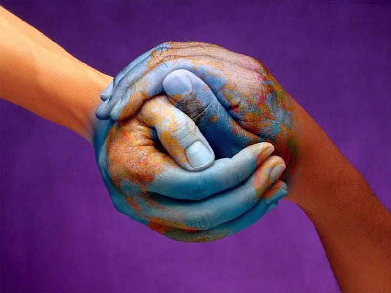 The World in our Hands, globe, handpaint, kingdom, sea, HD wallpaper