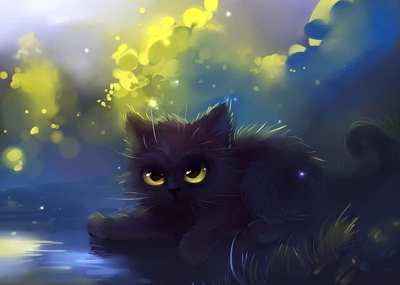 Kawaii anime black kitten, illustra... - OpenDream