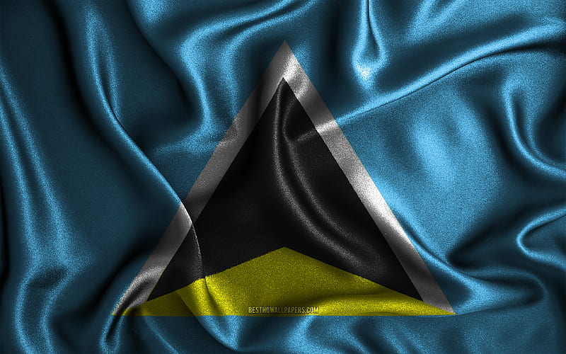 Saint Lucian flag silk wavy flags, North American countries, national symbols, Flag of Saint Lucia, fabric flags, Saint Lucia flag, 3D art, Saint Lucia, North America, Saint Lucia 3D flag, HD wallpaper