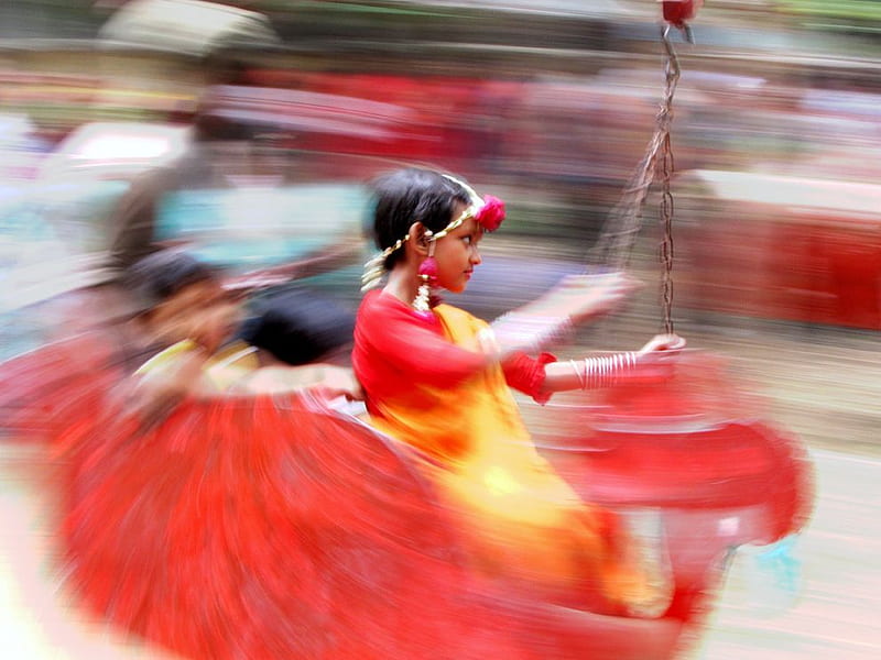 girl swing, bangladesh, girl in red, cute girl, red girl, new year, lovable girl, girl on a swing, little girl, panning, noboborsho, bangladeshi new year, HD wallpaper