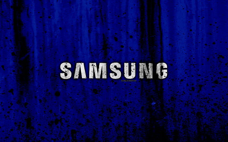 Samsung logo, grunge, blue backgroud, Samsung logo, HD wallpaper