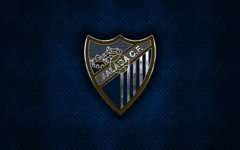 Malaga CF, Spanish football club, blue metal texture, metal logo, emblem, Malaga, Spain, La Liga 2, creative art, LaLiga2, football, HD wallpaper