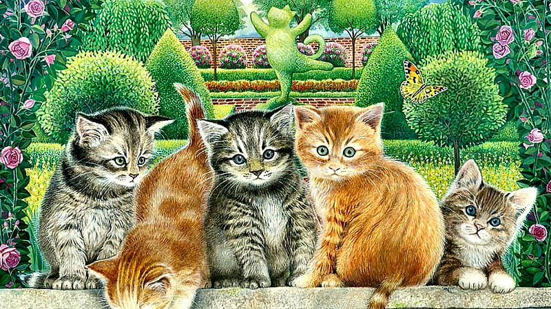 cats-artwork-pet-kittens-art-painting-cat-feline-topiary-animal , Baum, Freunde, Cats, Deutschland, HD wallpaper