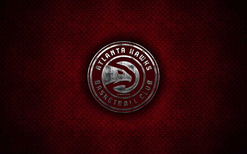 Atlanta Hawks American Basketball Club, metal logo, creative art, NBA, emblem, red metal background, Atlanta, GA, USA, basketball, National Basketball Association, Eastern Conference, HD wallpaper