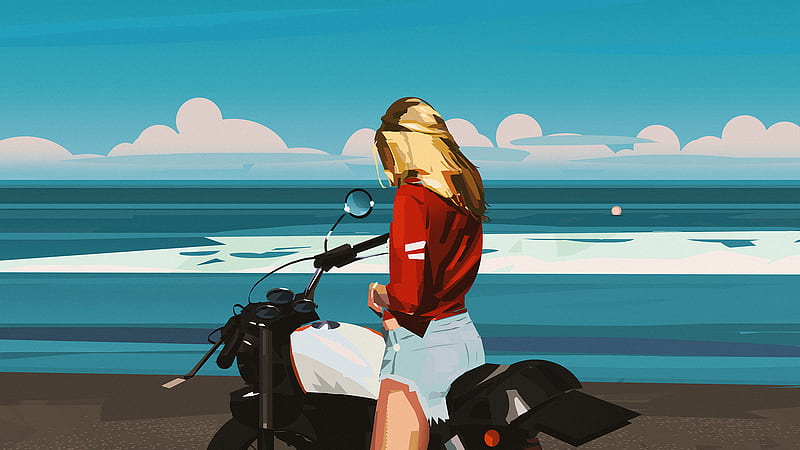 Blonde Biker Girl Minimal Art, biker, minimalism, minimalist, artist, artwork, digital-art, artstation, HD wallpaper