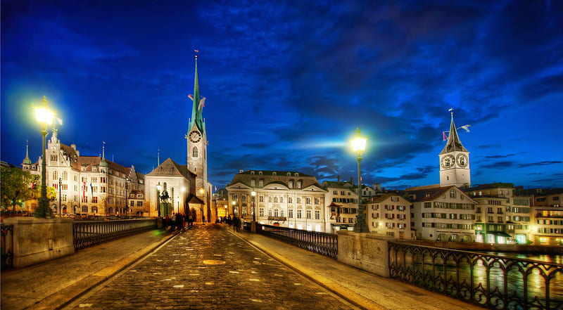 Zurich Switzerland night - on Fonwall, HD wallpaper