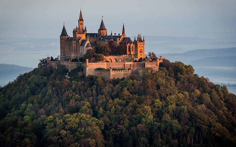 Hohenzollern Castle, House of Hohenzollern, evening, sunset, castle, cityscape, mountain, beautiful castle, Bisingen, Zollernalbkreis, Germany, HD wallpaper