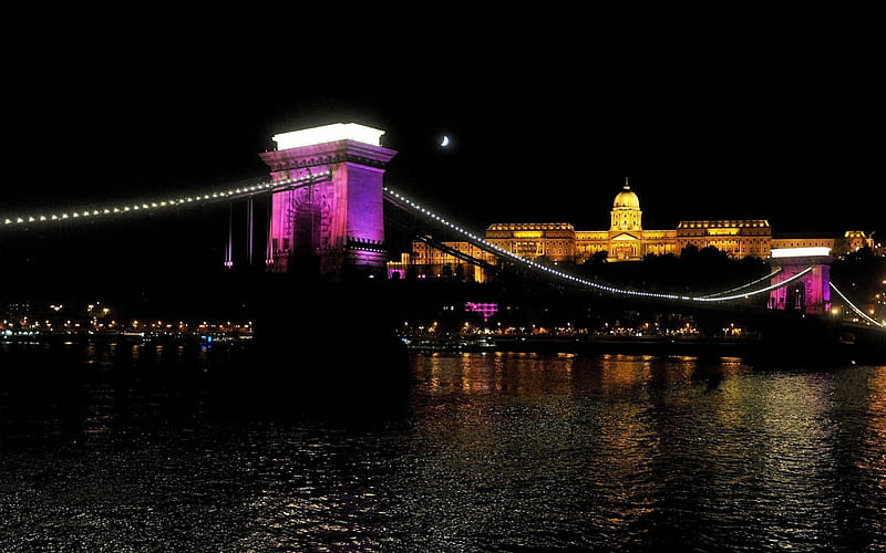 Chain Bridge, budapest, river, bridge, danube, HD wallpaper