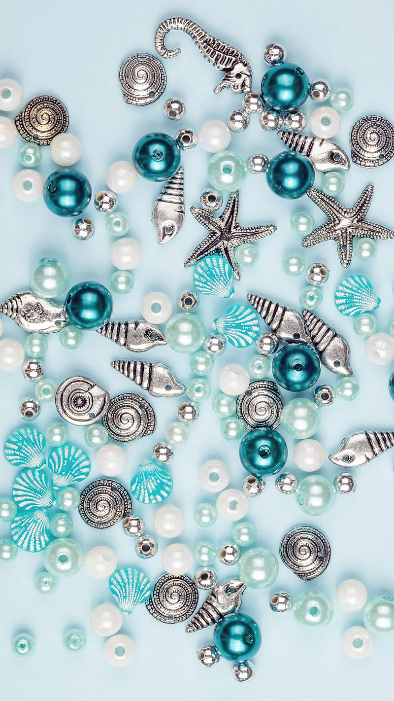 Seashell Beads, Kiss, blue, charms, mermaid, seashells, teal, turquoise, underwater, HD phone wallpaper