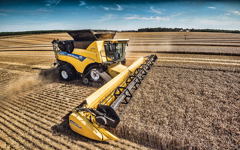 New Holland CR1090, wheat harvest, close-up, 2019 combines​, New Holland Agriculture CR Series, agricultural machinery, R, grain harvesting, combine harvester, Combine​ in the field, agriculture, New Holland Agriculture, HD wallpaper