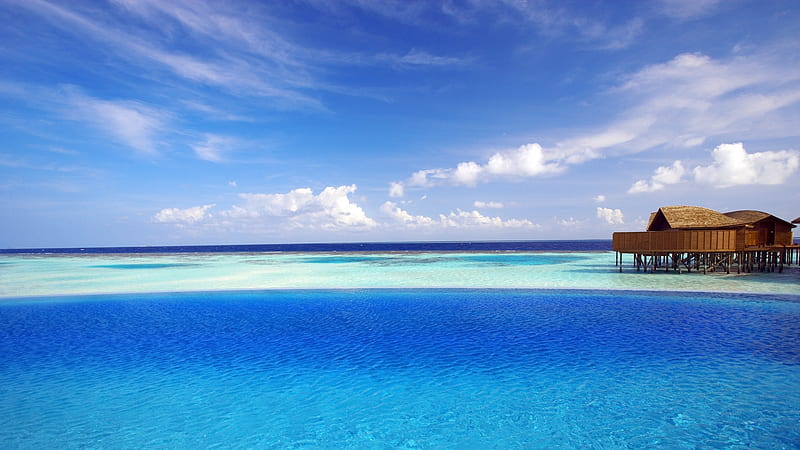 Seaside Resort, beach, Sky, Horizon, Swimming pool, Spa, HD wallpaper