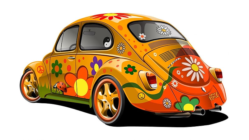 Hippie Bug and Flower Power, Car, Far Out, Flowers, Flower Child, Hippies, Sixties, HD wallpaper