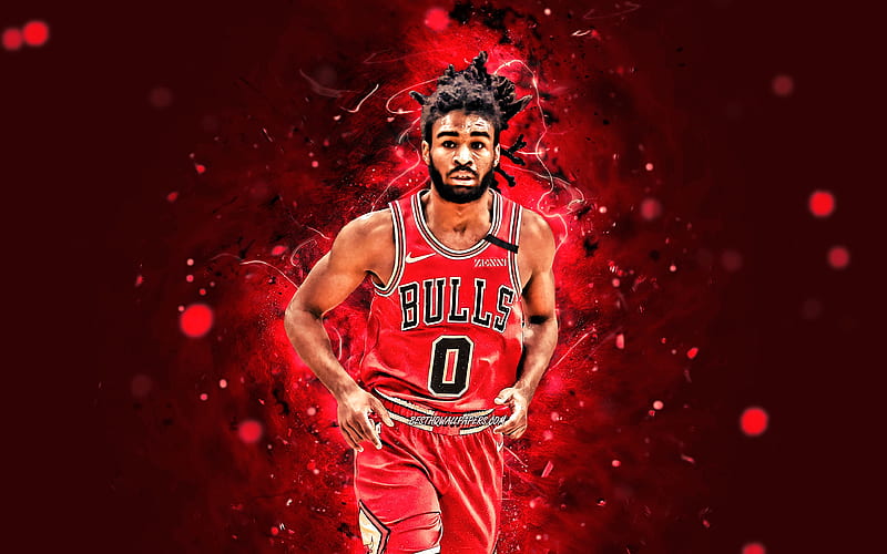 Coby White 2020, Chicago Bulls, NBA, basketball, Alec Jacoby White, USA, Coby White Chicago Bulls, red neon lights, creative, Coby White, HD wallpaper