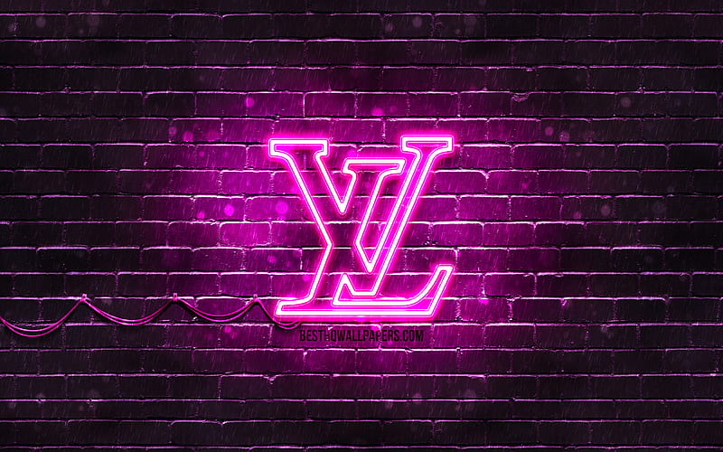 Louis Vuitton purple logo purple brickwall, Louis Vuitton logo