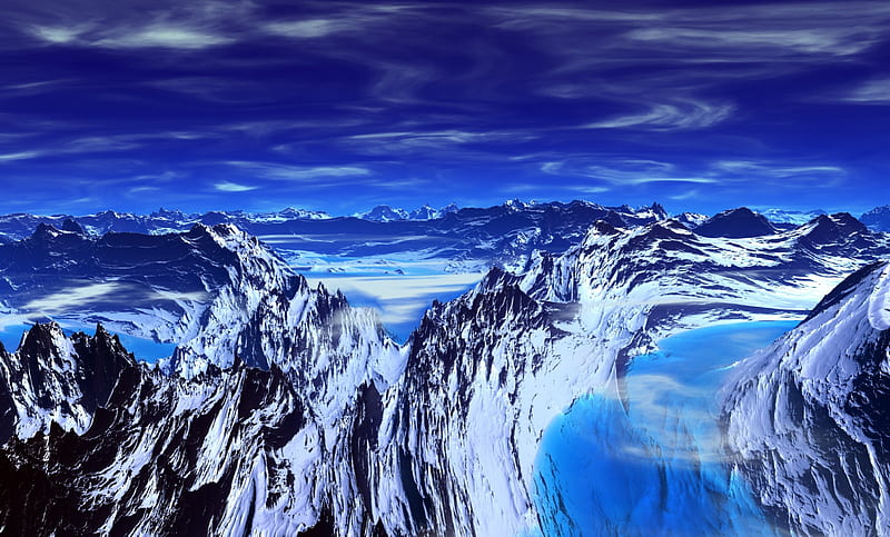 Ice Blue Mountain Landscape, water, mountains, glaciers, ice, nature, blue, landscape, mountain range, HD wallpaper