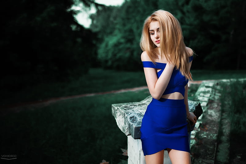 Girl In Blue Dress, model, girl, blue, dress, blue-dress, HD wallpaper