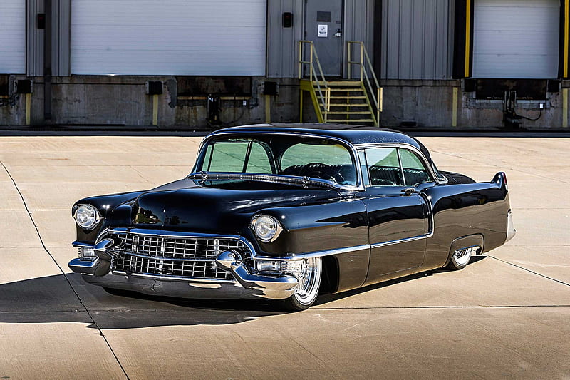 1955-Big-Body-Cadillac, Classic, Black, Gm, White Walls, HD wallpaper