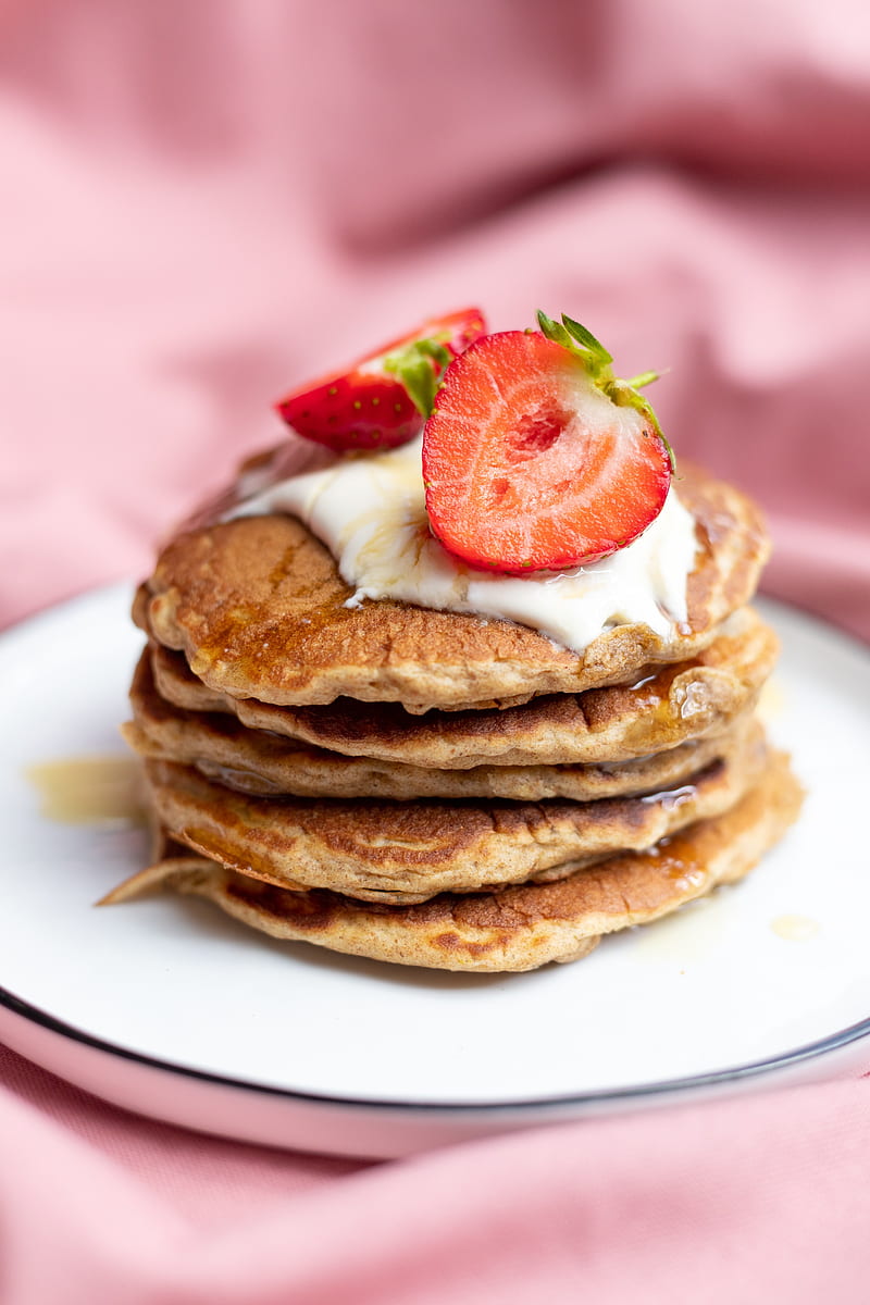 pancakes, dessert, strawberries, HD phone wallpaper