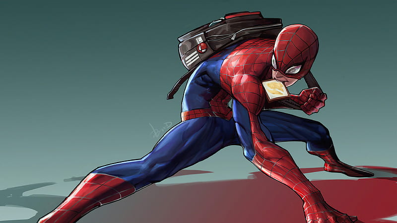 Spider Man Eating Butter Toast, spiderman, superheroes, artwork, artist, artstation, HD wallpaper