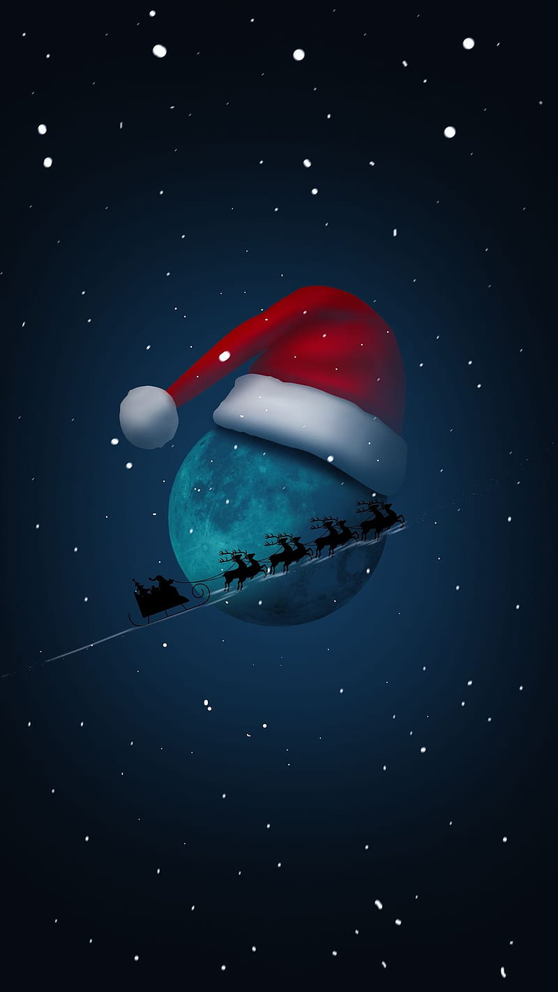 Joy to the world, blue, christmas, earth, hat, planet, red, santa claus, santas hat, space, stars, HD phone wallpaper